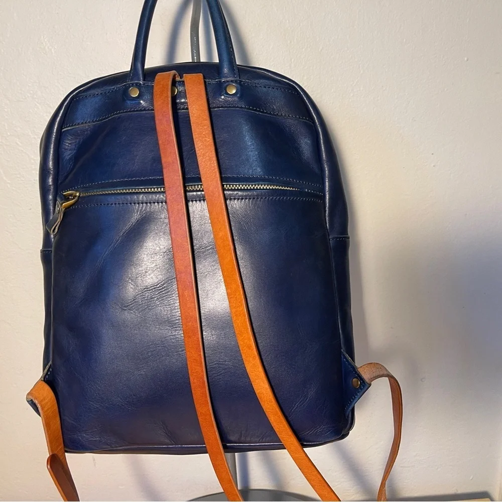 Foressence Kingston Blue Leather Backpack Soft Pebbled Leather Travel